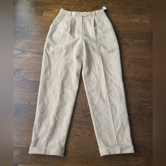 Vintage NWT Talbots lambwool Classic Tan Women's Pants sz.12 houndstooth - Picture 1 of 10